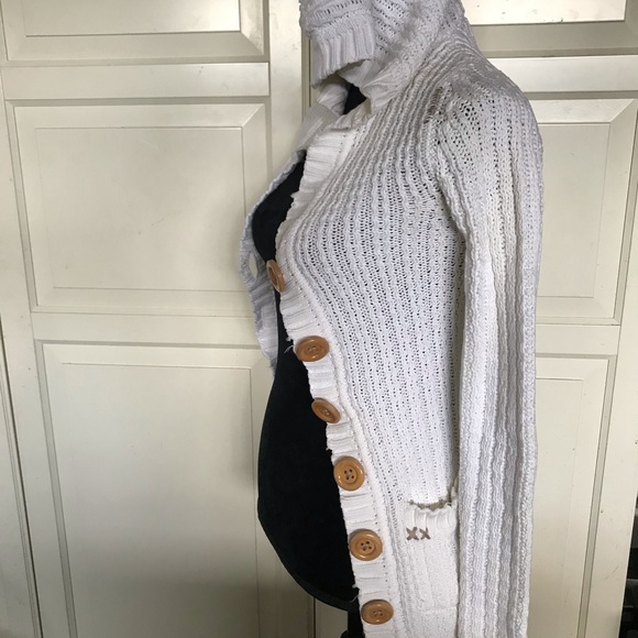 ProjectEVintage White Knit Hooded Button Sweater - Picture 4 of 7